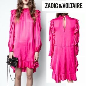 Zadig & Voltaire Ruins Satin Dress, high lowPink, Size Small EUC Valentine’s Day